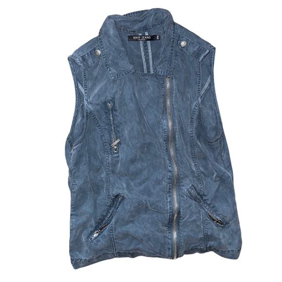 Max Jeans Full Zip Vest Women Military Biker Style Cargo Size Medium - Picture 1 of 3